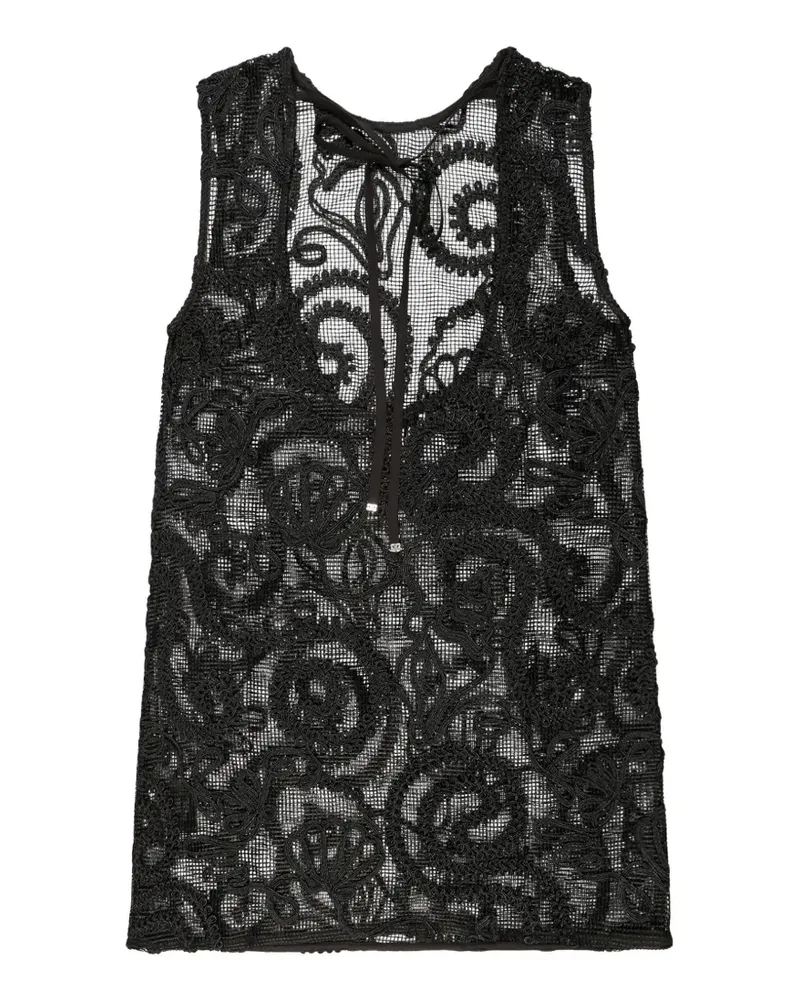 Ganni embroidered net dress - Schwarz Schwarz