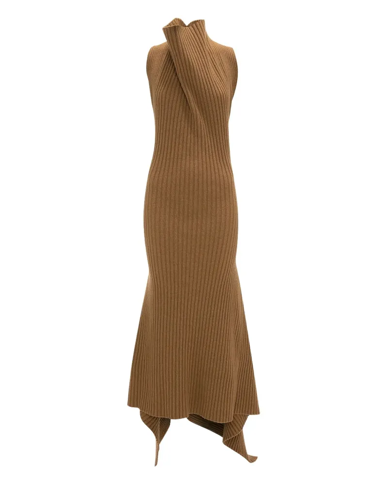 Victoria Beckham Geripptes Midikleid mit Drapierung - Nude Nude