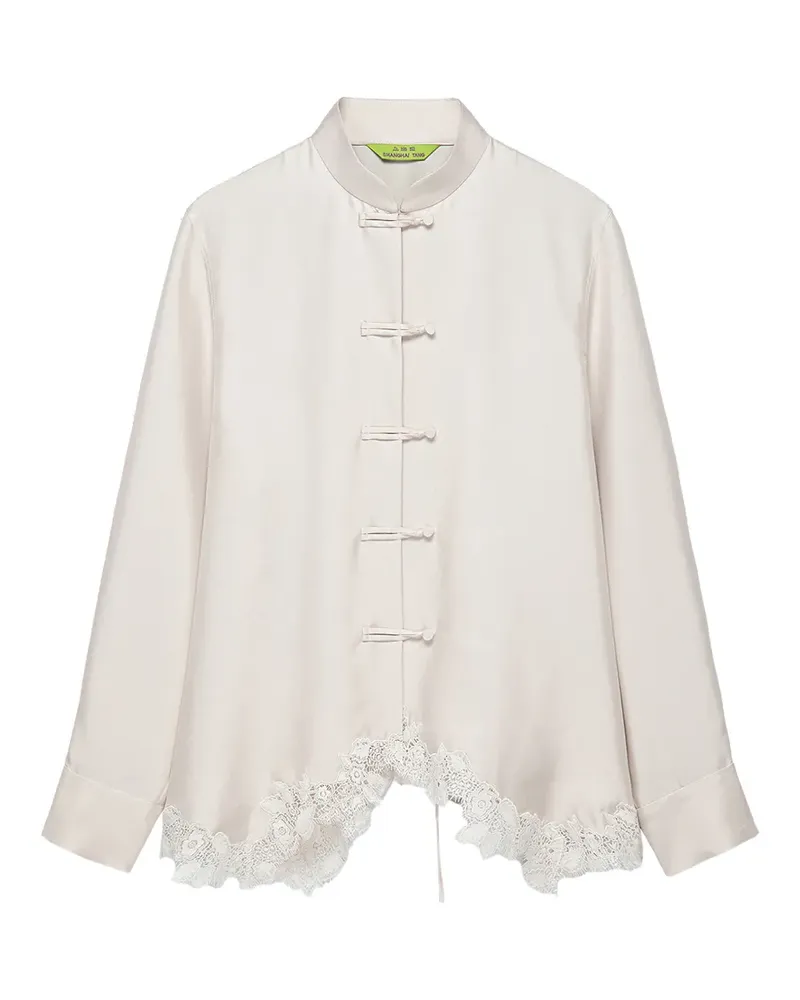 Shanghai Tang lace-trim frog-fastening blouse - Weiß Weiß