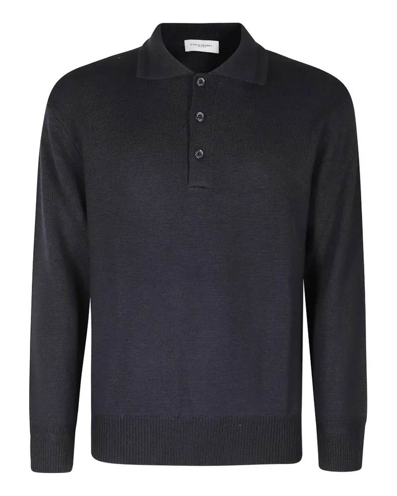 Paolo Pecora Milano Fein gestricktes Poloshirt - Schwarz Schwarz