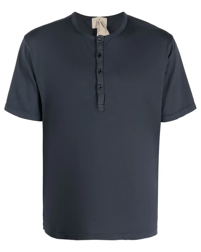 Ten c T-Shirt mit Henley-Kragen - Grau Grau