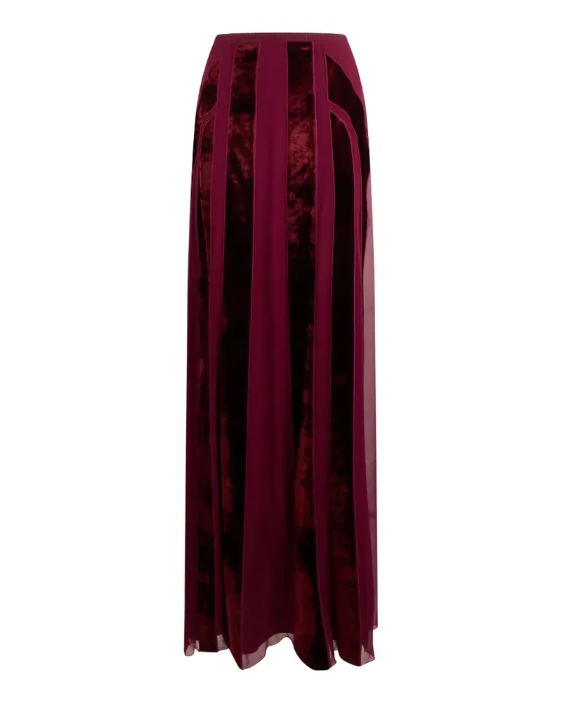 Alberta Ferretti velvet-panelled pleated maxi skirt - Rot Rot