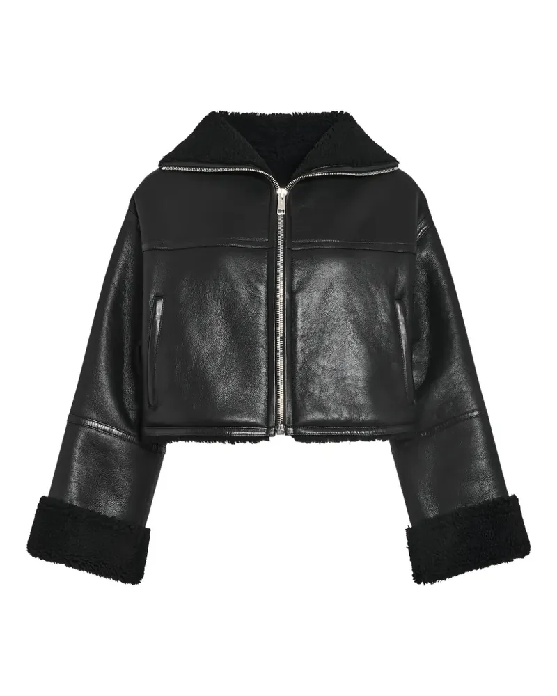 Yves Salomon shearling-trim cropped jacket - Schwarz Schwarz