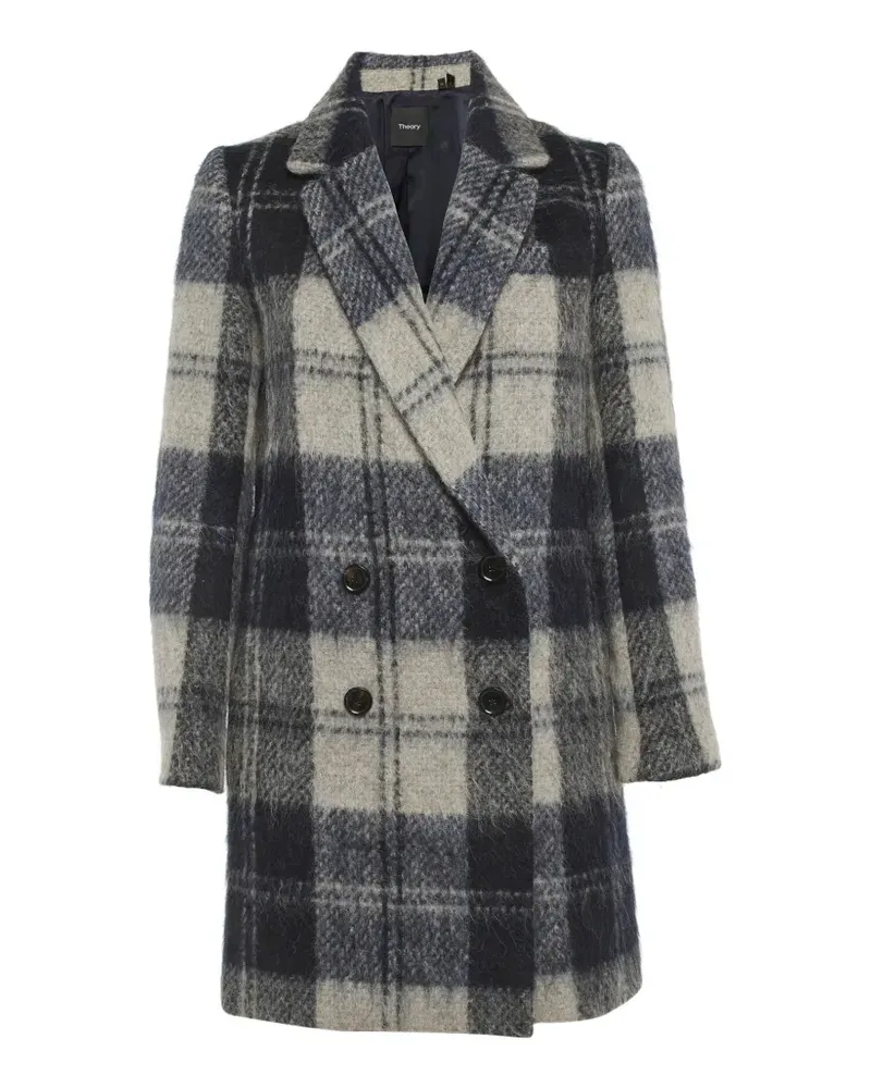 Theory plaid-pattern double-breasted wool coat - Blau Blau