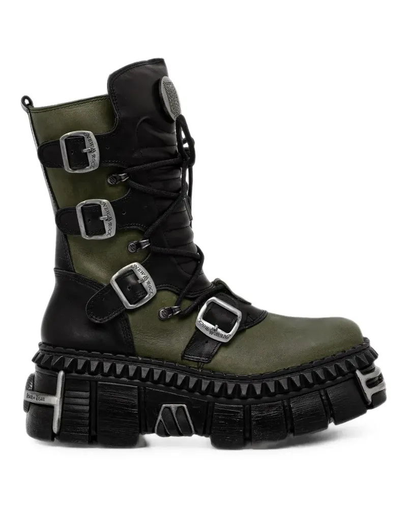 New Rock x Attack on Titan Plateau-Stiefel mit Schnalle - Grün Grün