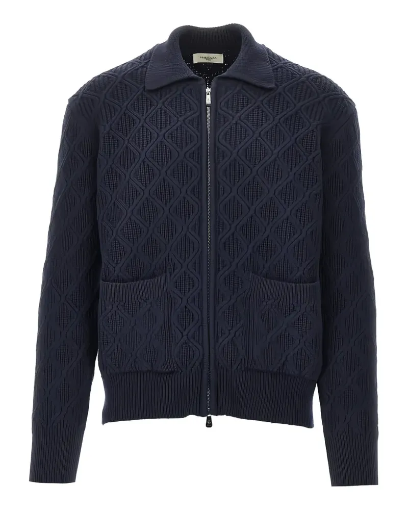 Piacenza Cashmere Cardigan mit Rautenstrickmuster und Reißverschluss - Blau Blau