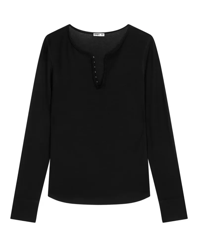 OPEN YY Langärmeliges Henley-Oberteil - Schwarz Schwarz
