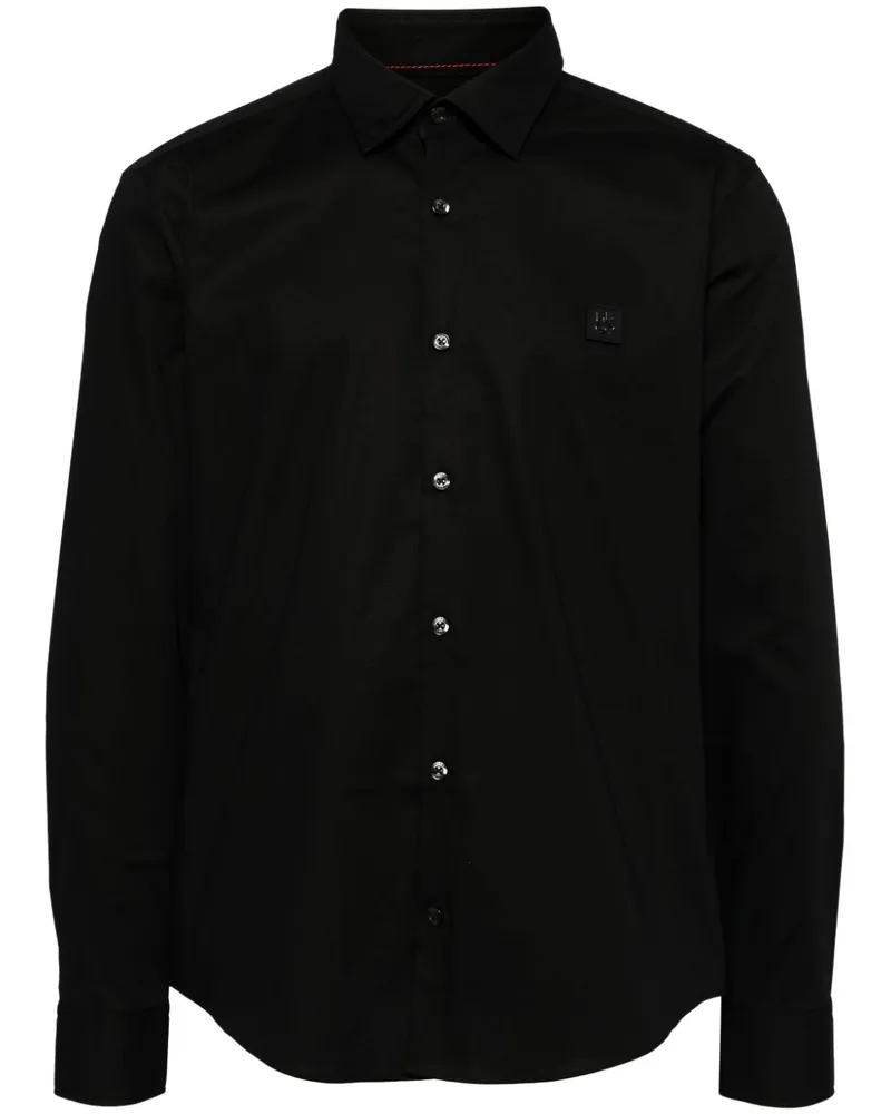 HUGO BOSS Schmales Hemd mit Logo-Patch - Schwarz Schwarz