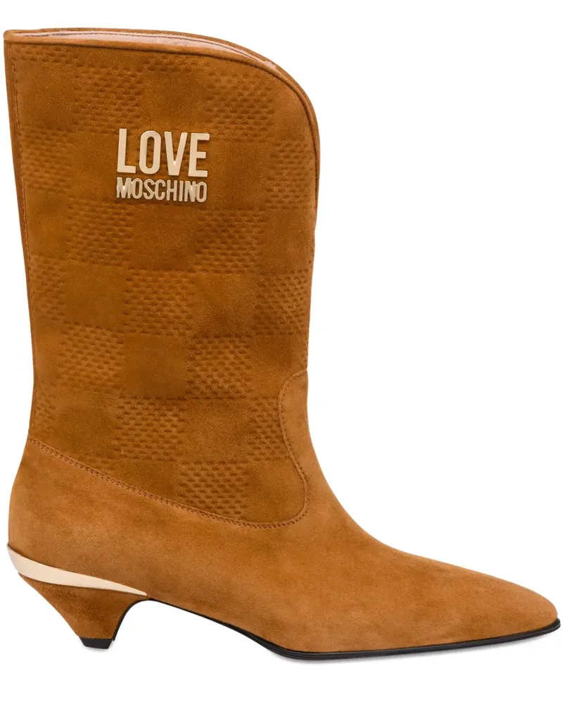 Moschino Stiefel aus Wildleder mit Logo-Schild - Braun Braun