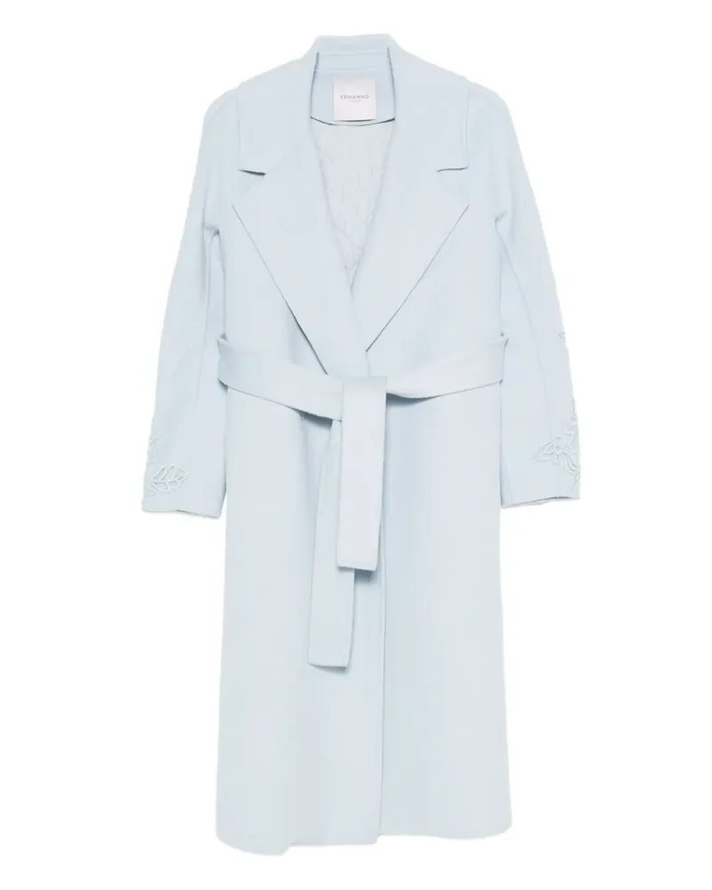 Ermanno Scervino floral-embroidered belted coat - Blau Blau