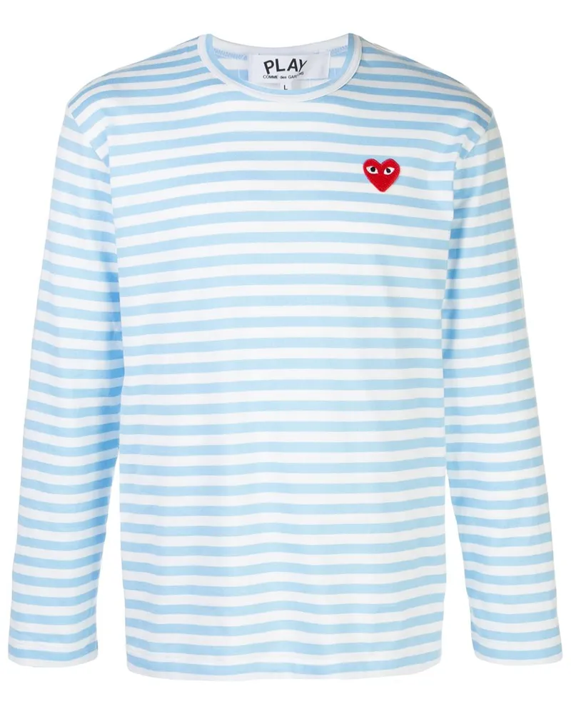 Comme des Garçons Gestreiftes Langarmshirt mit Logo Blau