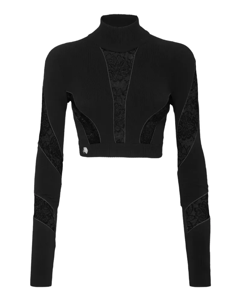 Philipp Plein lace long-sleeved cropped top - Schwarz Schwarz