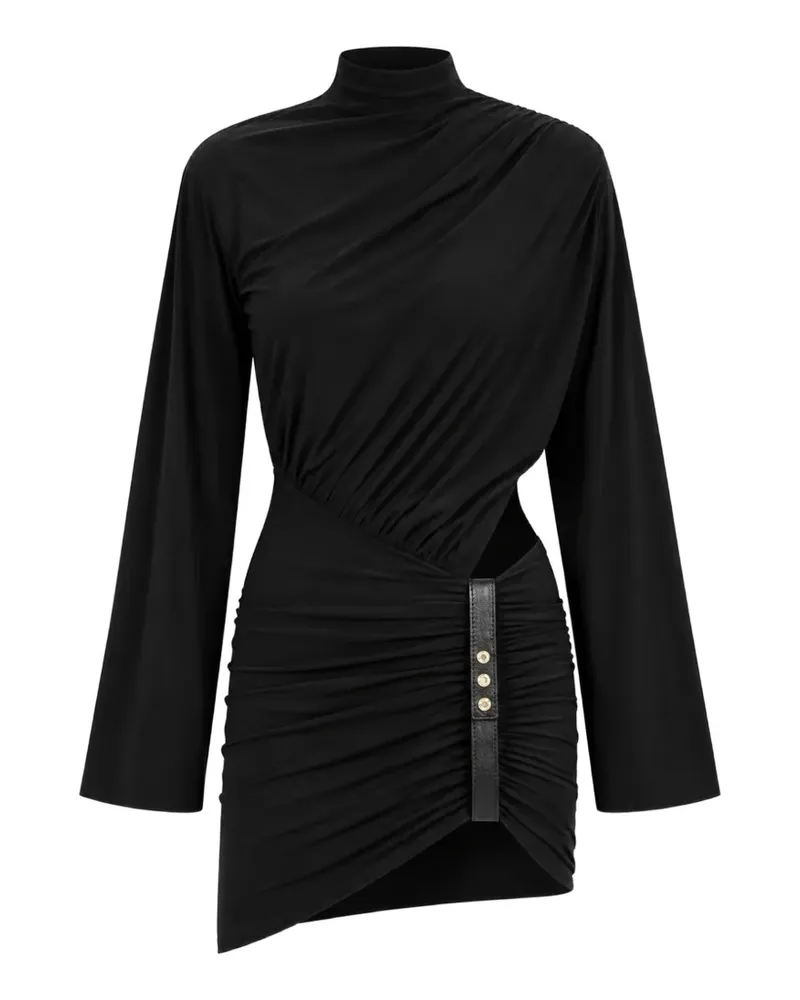 Amazuìn Luca leather-trimmed draped mini dress - Schwarz Schwarz