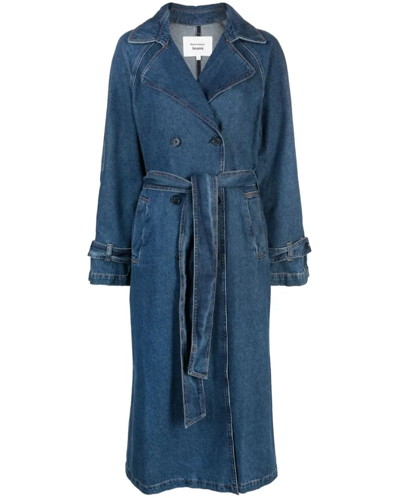 Reformation Klassischer Jeans-Trenchcoat Blau