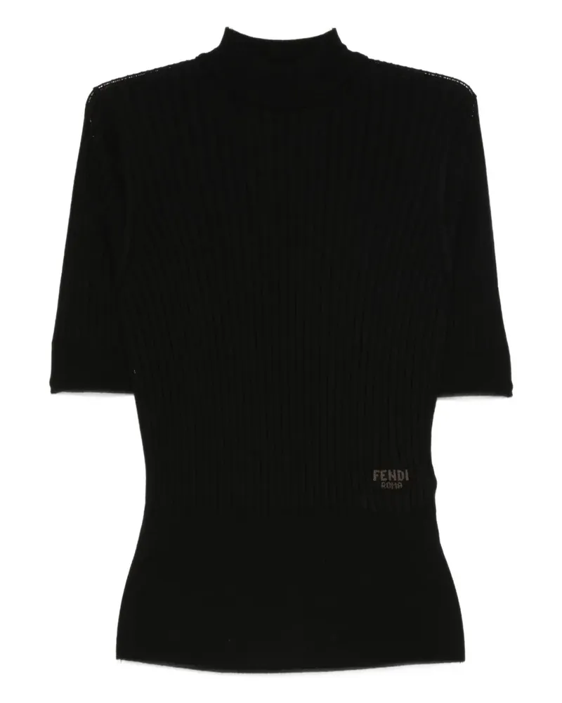 Fendi logo-detail ribbed top - Schwarz Schwarz