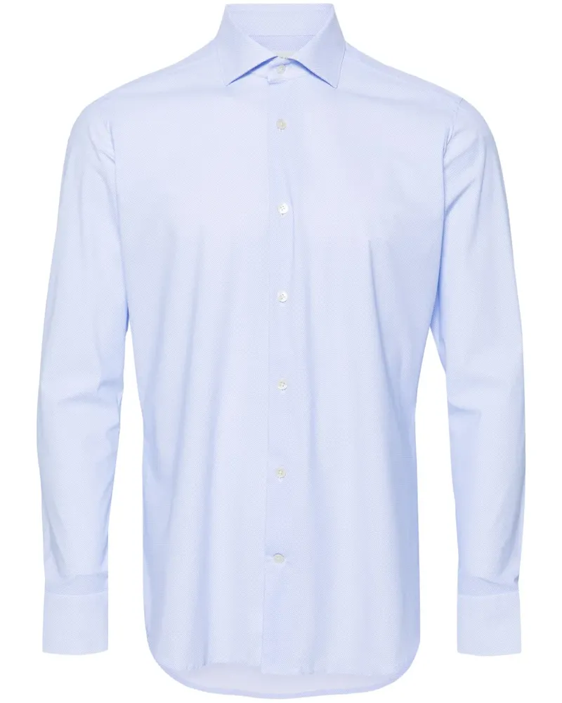 Tintoria Mattei Spreizkragen-Hemd mit Mini-Check - Blau Blau