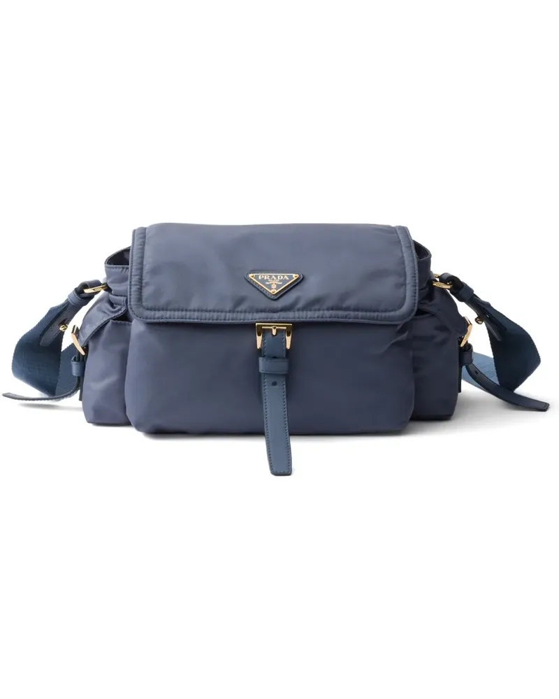 Prada Mittelgroße Explore Re-Nylon Schultertasche mit Klappe - Blau Blau