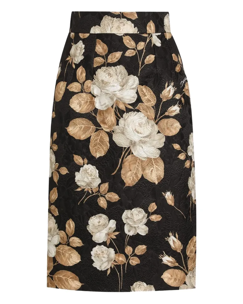 Dolce & Gabbana Bleistiftrock mit Rosenprint - Schwarz Schwarz