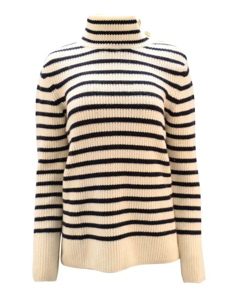 Tory Burch Gestreifter Rollkragenpullover mit Knöpfen - Weiß Weiß