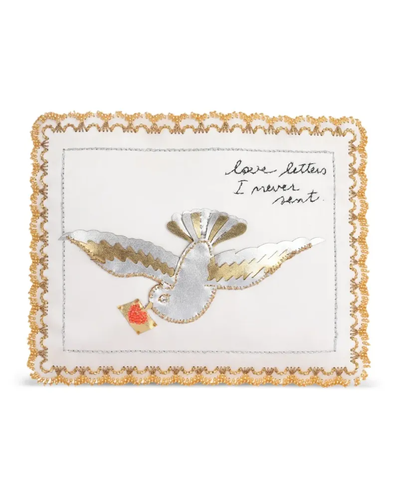 Vanina Clutch mit Love Stamp-Stickerei - Weiß Weiß