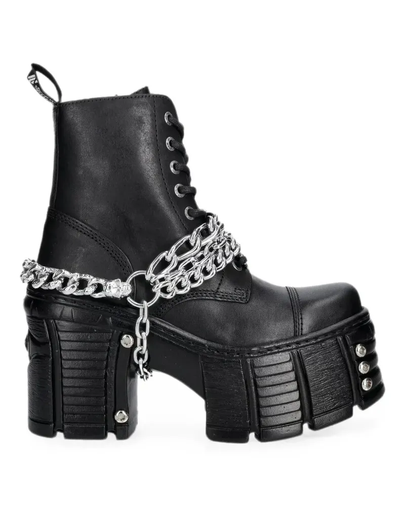 New Rock Stiefel mit Ketten - Schwarz Schwarz