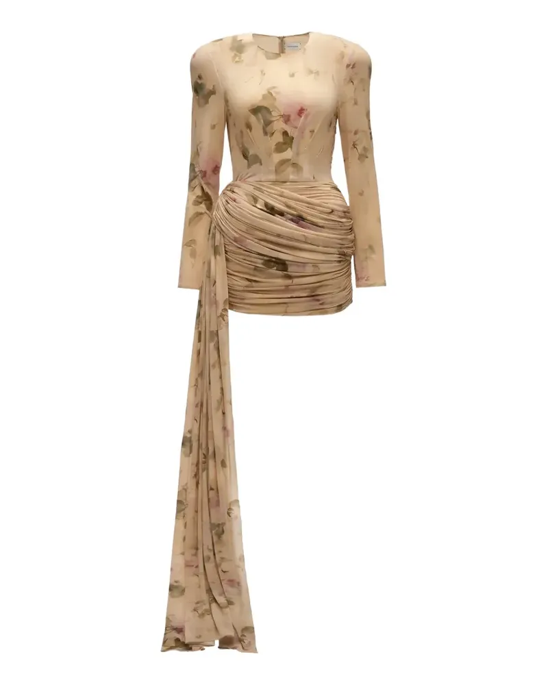 Magda Butrym floral-print draped mini dress - Nude Nude