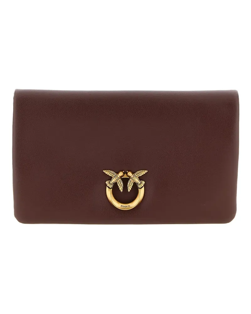 Pinko Love Click padded birds leather clutch bag - Braun Braun