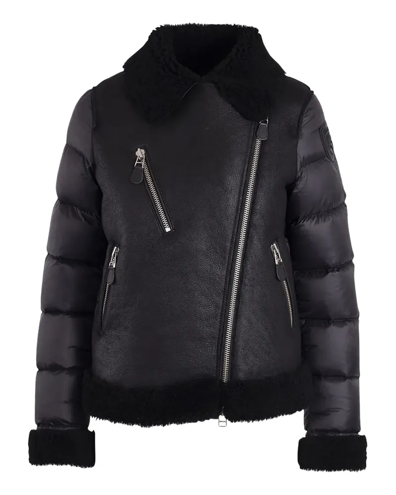 Blauer Steppjacke mit Shearling-Einsatz - Schwarz Schwarz