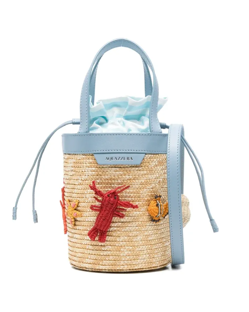 Aquazzura Mini Marea Meerestier-Beuteltasche aus Stroh - Nude Nude