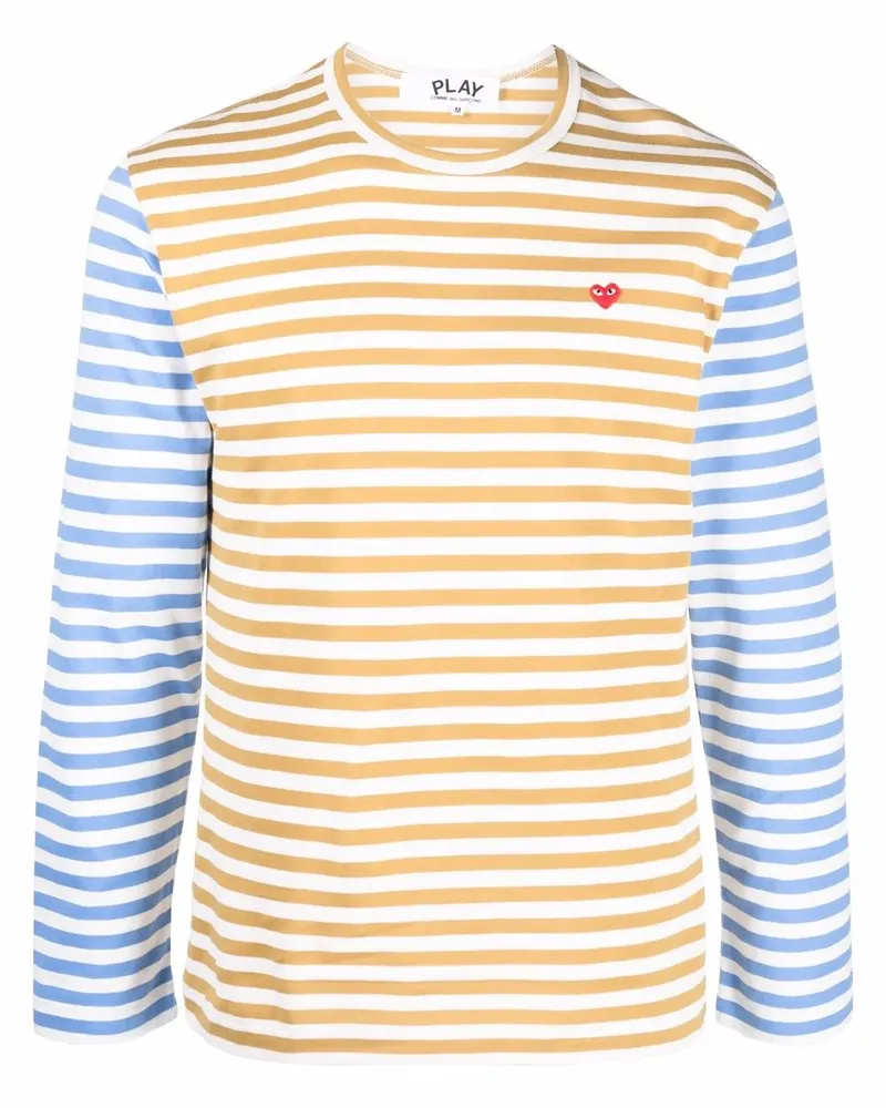 Comme des Garçons Gestreiftes T-Shirt mit Logo-Stickerei - Blau Blau