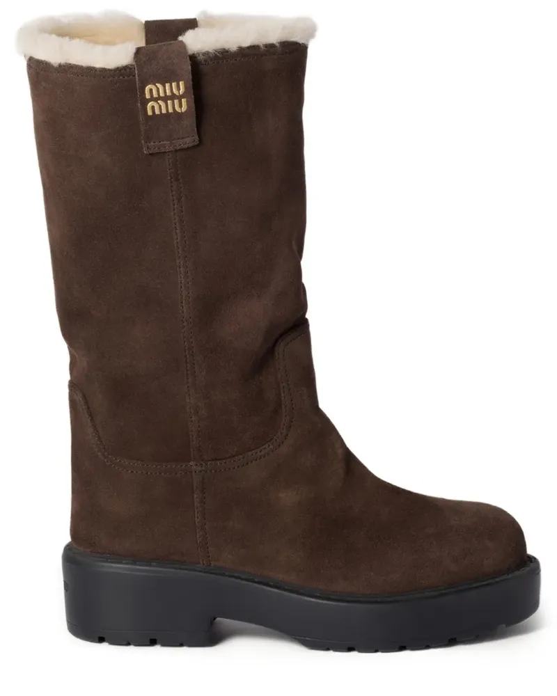 Miu Miu Wildlederstiefel mit Shearling-Futter - Braun Braun