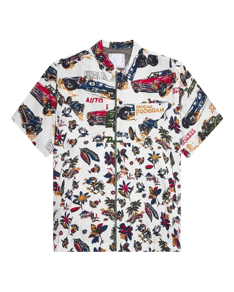 Sacai Hemd mit Race Car Tropical-Print - Weiß Weiß