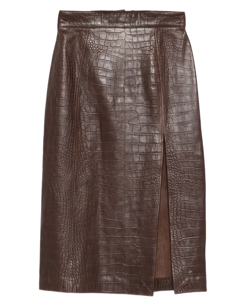 Amiri crocodile-effect leather midi skirt - Braun Braun