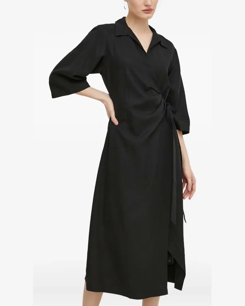 Samsøe & Samsøe Gewickeltes Midikleid mit Viertelärmeln - Schwarz Schwarz