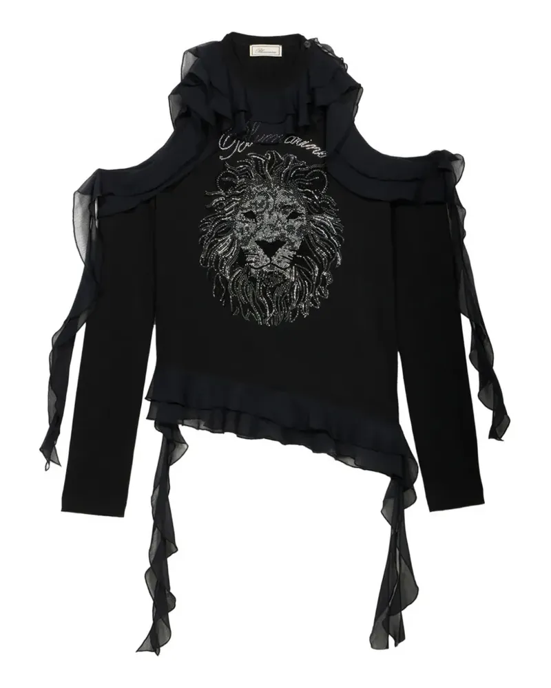 Blumarine Gerüschtes T-Shirt mit Strass - Schwarz Schwarz