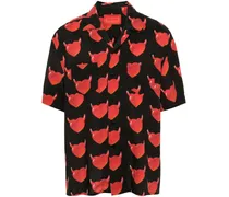 Bowlinghemd aus Seide mit Herz-Print