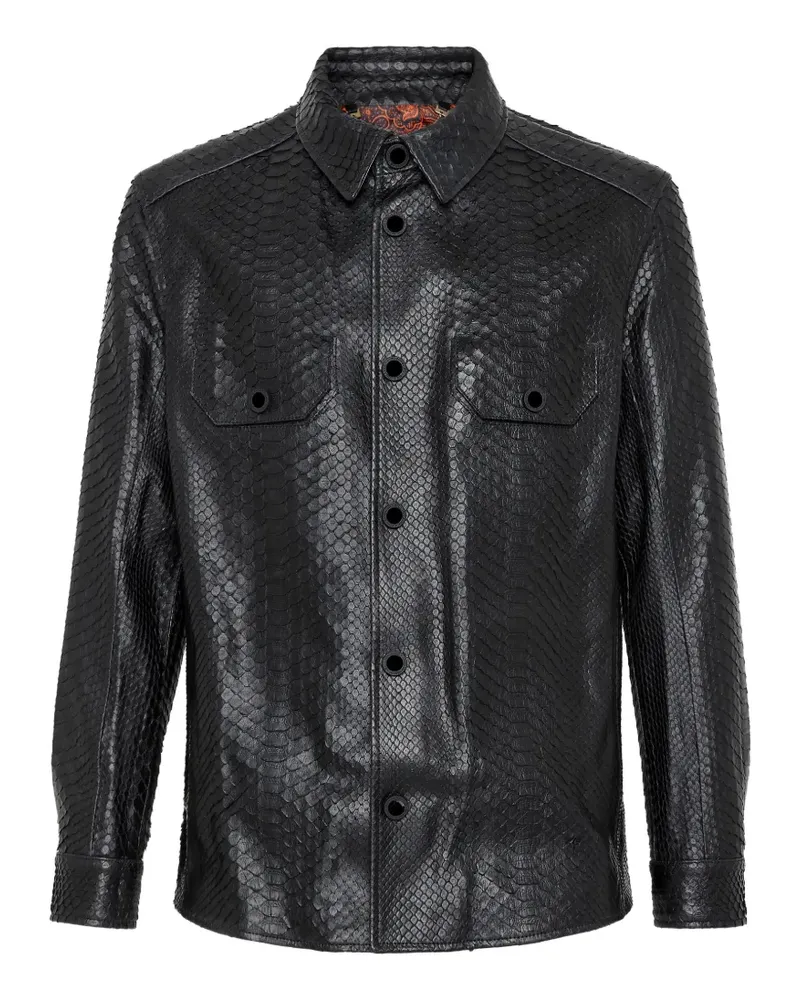 Billionaire python-leather flap-pocket shirt jacket - Schwarz Schwarz