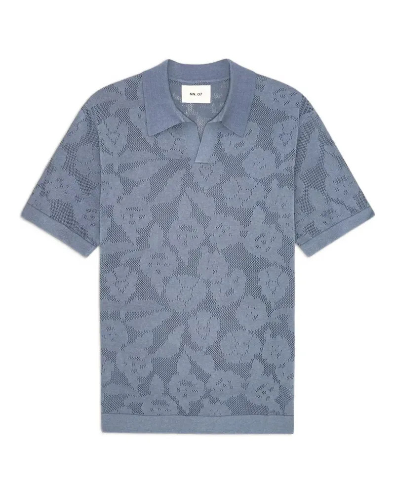 NN 07 Ryan floral-jacquard pointelle-knit T-shirt - Blau Blau