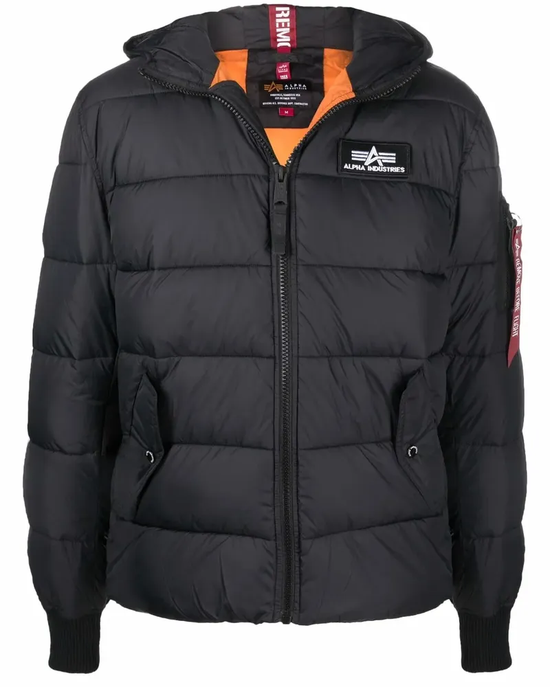 Alpha Industries Gefütterte Kapuzenjacke mit Reißverschluss - Schwarz Schwarz