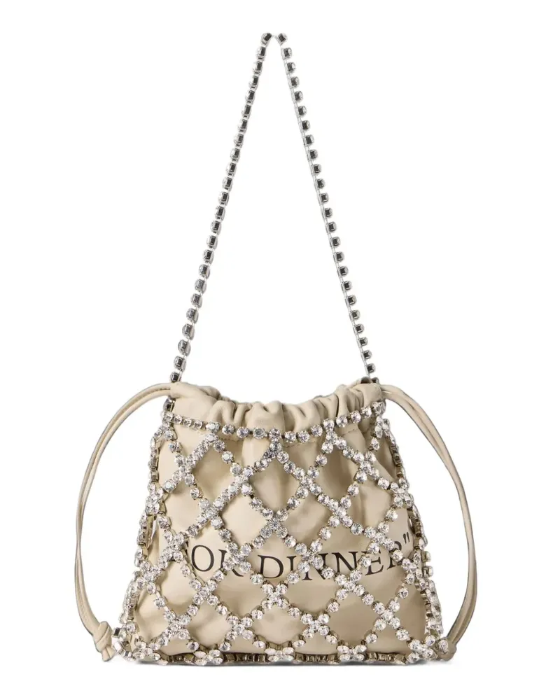 OFF-WHITE For Dinner Schultertasche aus Leder mit Kristallen - Nude Nude