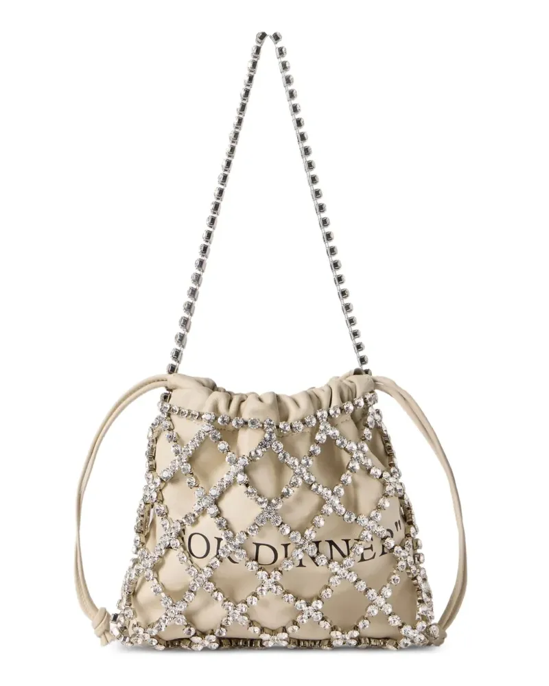 OFF-WHITE For Dinner Schultertasche aus Leder mit Kristallen - Nude Nude