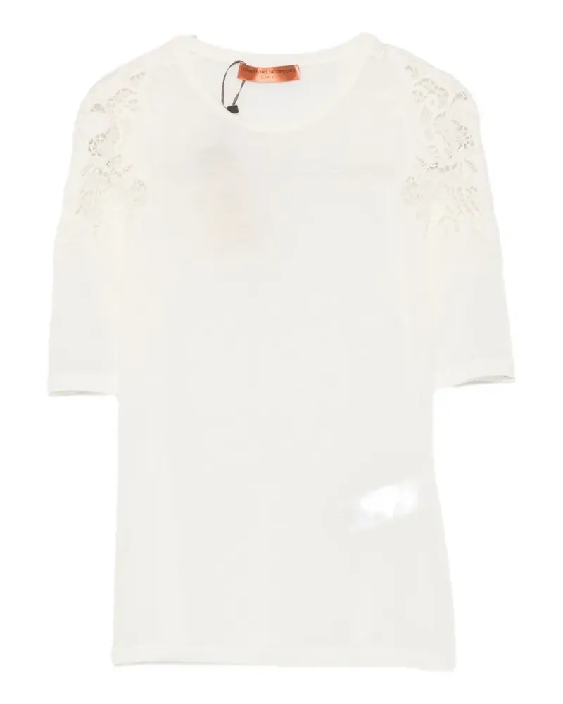 Ermanno Scervino lace-trimmed short-sleeve sweater - Nude Nude