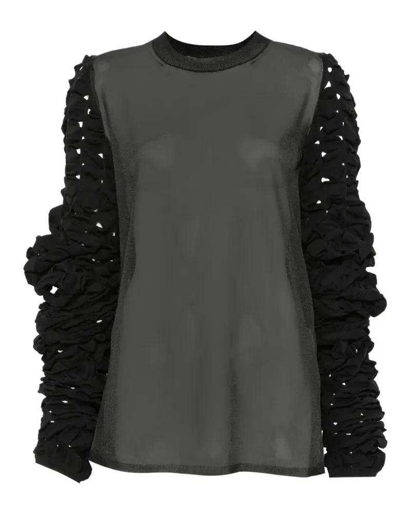 Comme des Garçons sheer panelled smocked-sleeve sweater - Schwarz Schwarz