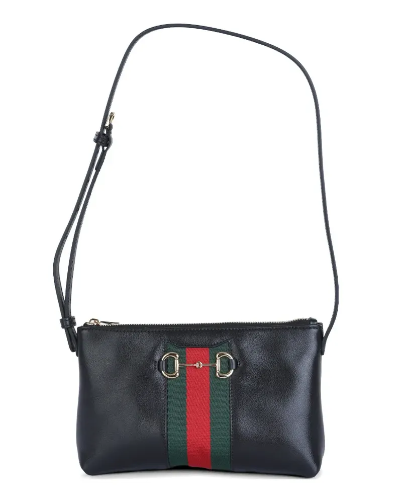 Gucci Gestreifte Umhängetasche mit Horsebit - Schwarz Schwarz