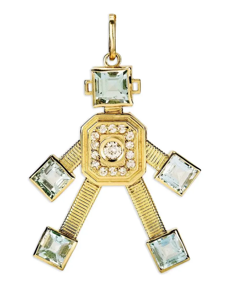 Vans Mini Piccolo Robot diamond and aquamarine pendant - Gold Gold
