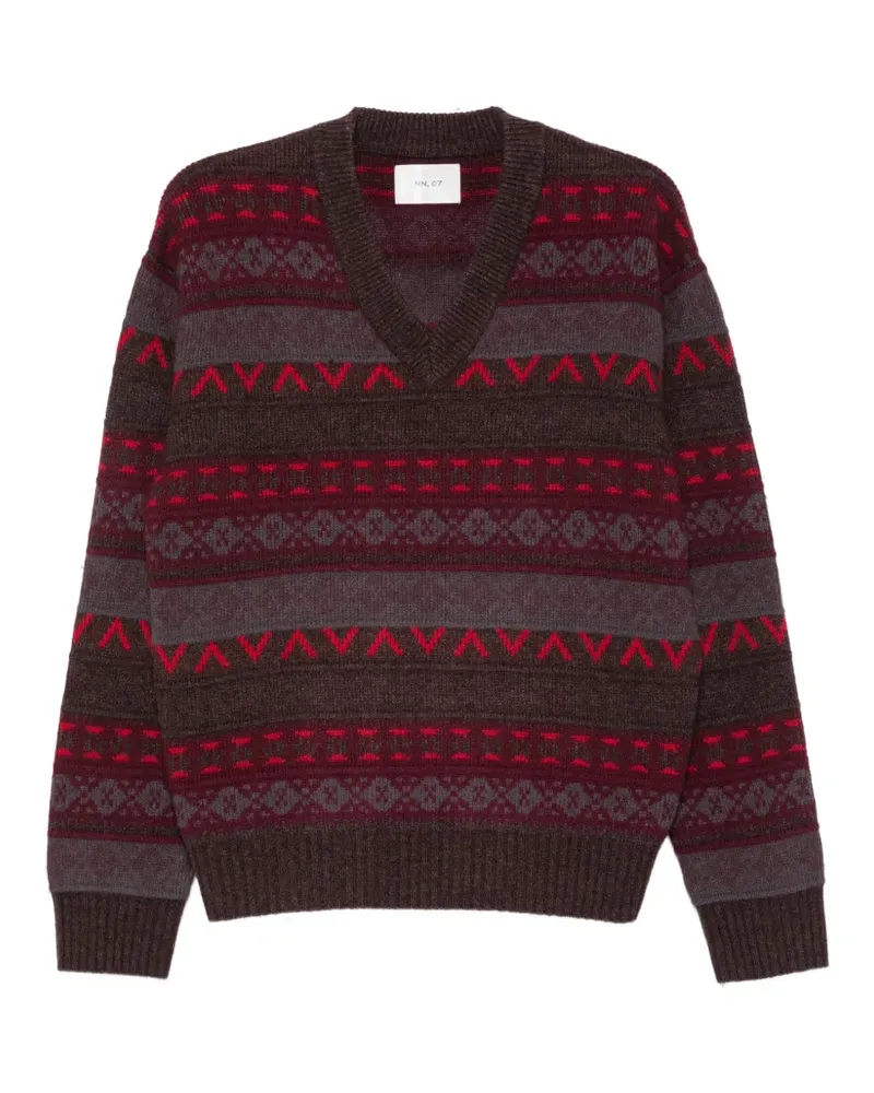 NN 07 Tobias Fair Isle Pullover mit V-Ausschnitt - Rot Rot