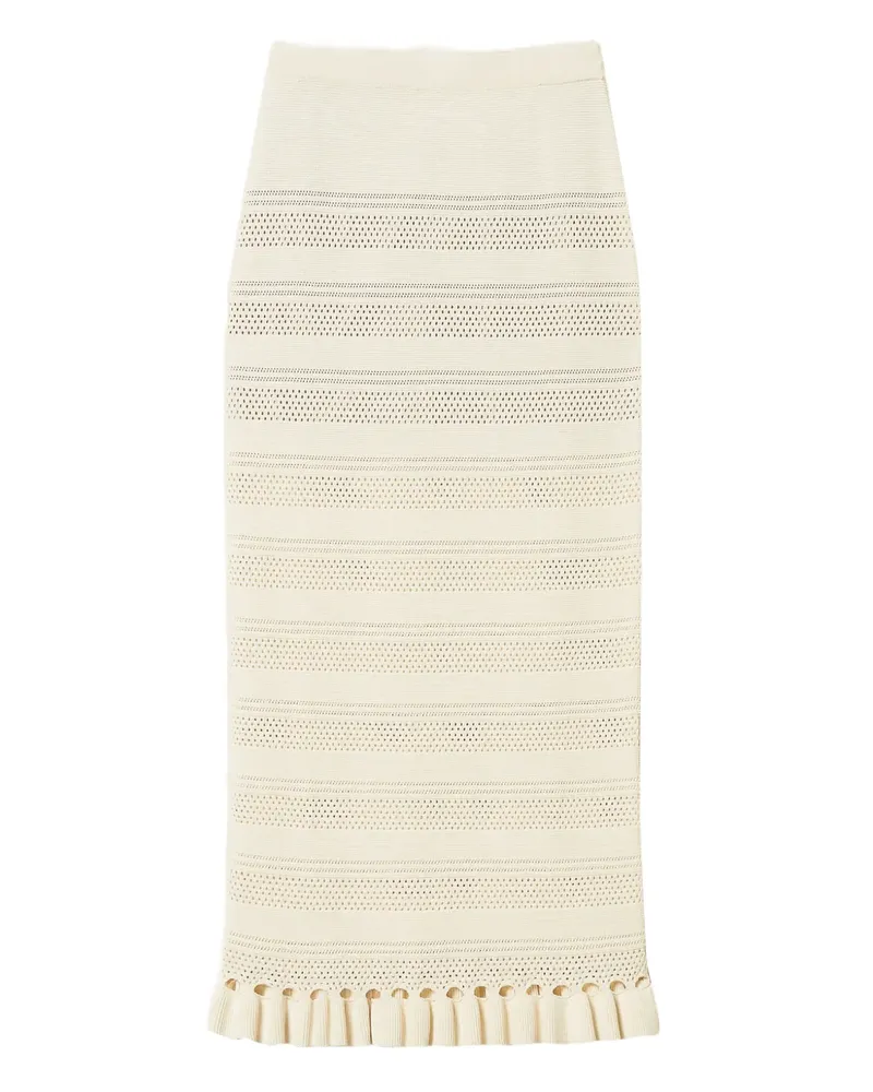 Twin-Set Gestrickter Midirock mit Rüschensaum - Weiß Weiß