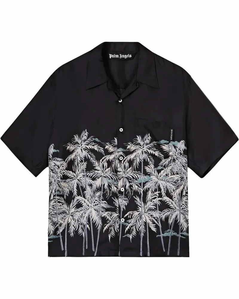 Palm Angels Seidenhemd mit Palmen-Print - Schwarz Schwarz