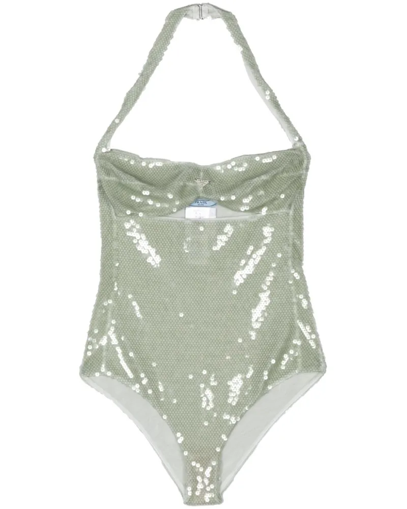 Prada Tüll-Body mit Pailletten - Grün Grün