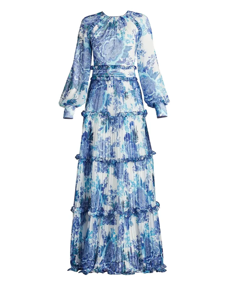 Tadashi Shoji Gestuftes Maxikleid mit Blumen-Print - Blau Blau